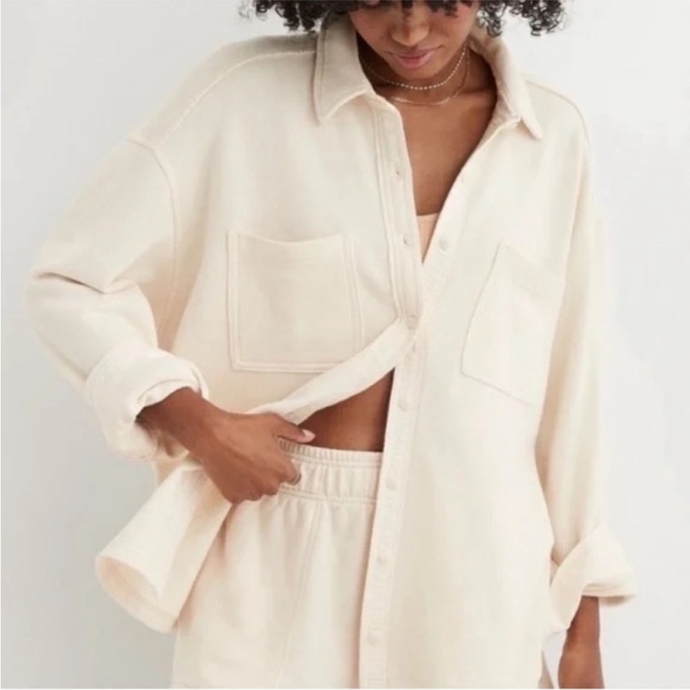 NWT AERIE lumberjane fleece shirt shacket in cream size XL